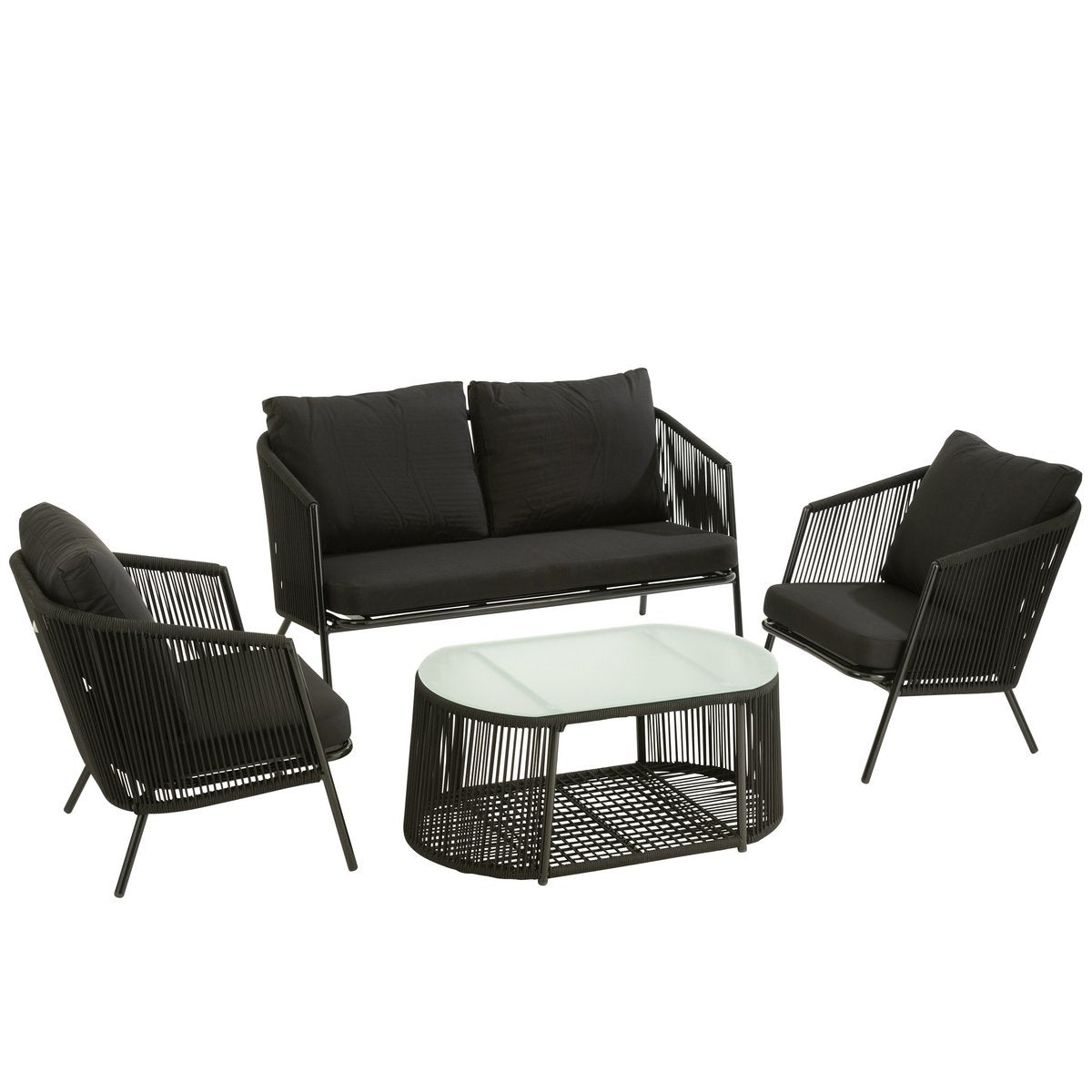 J - Line Set Eli 4P Seats+Tables+Cushions Metal/Rope Black - Hometerior - J - Line - J - Line Set Eli 4P Seats+Tables+Cushions Metal/Rope Black
