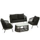 J - Line Set Eli 4P Seats+Tables+Cushions Metal/Rope Black - Hometerior - J - Line - J - Line Set Eli 4P Seats+Tables+Cushions Metal/Rope Black