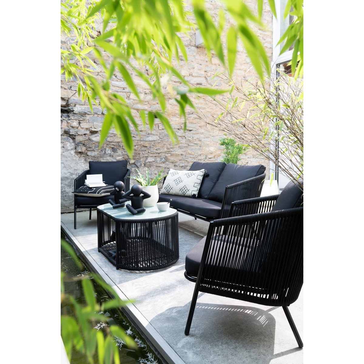 J - Line Set Eli 4P Seats+Tables+Cushions Metal/Rope Black - Hometerior - J - Line - J - Line Set Eli 4P Seats+Tables+Cushions Metal/Rope Black